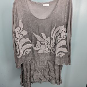 Chic Gray Women's Silk And Cotton Tunic with Sequined Embroidery